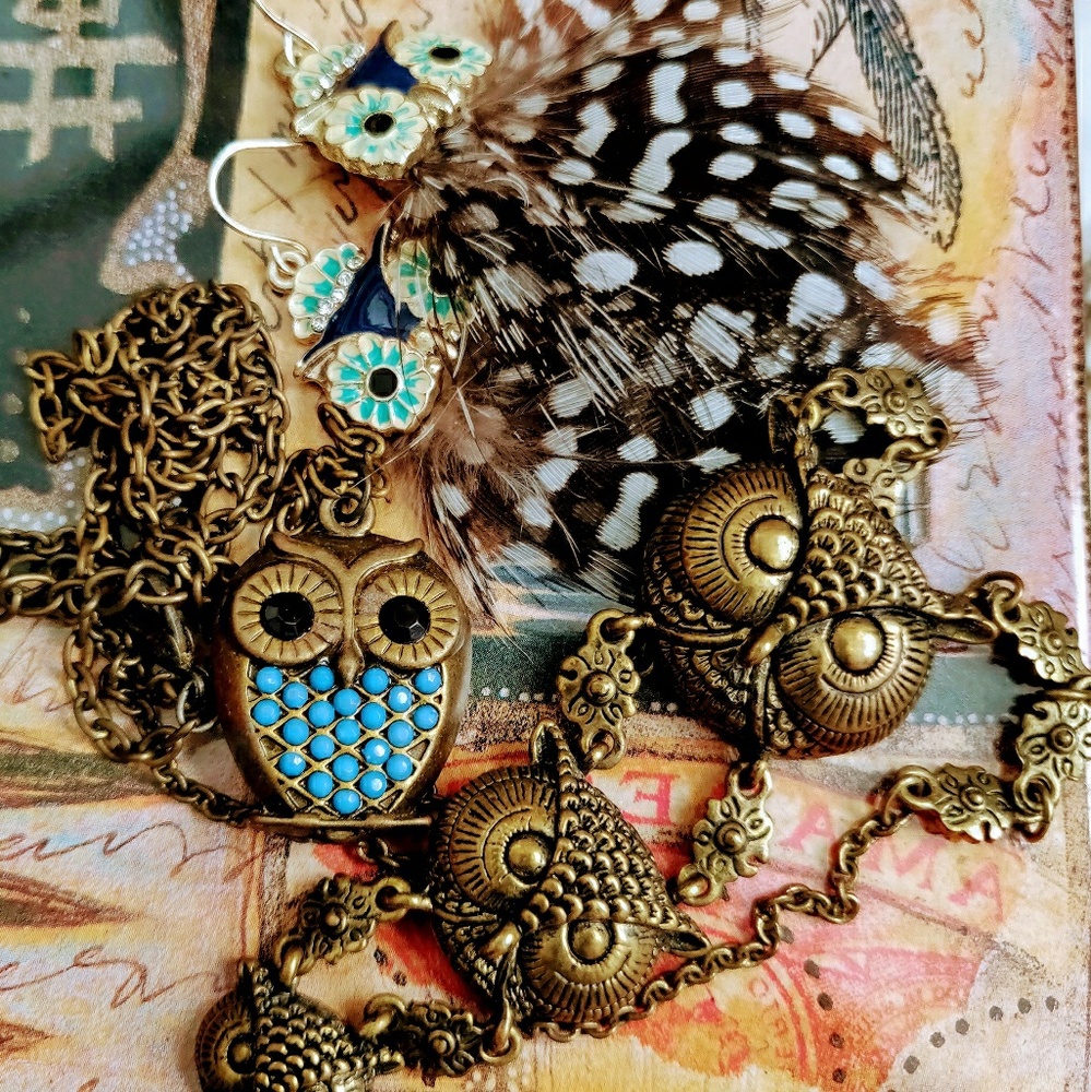 Lot of 3 piece OWL Jewelry Necklaces Earrings